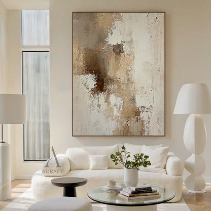 Beige Abstract Art Impasto Texture Japandi Style Sculpted Tactile Canvas Wall Decor AURA634