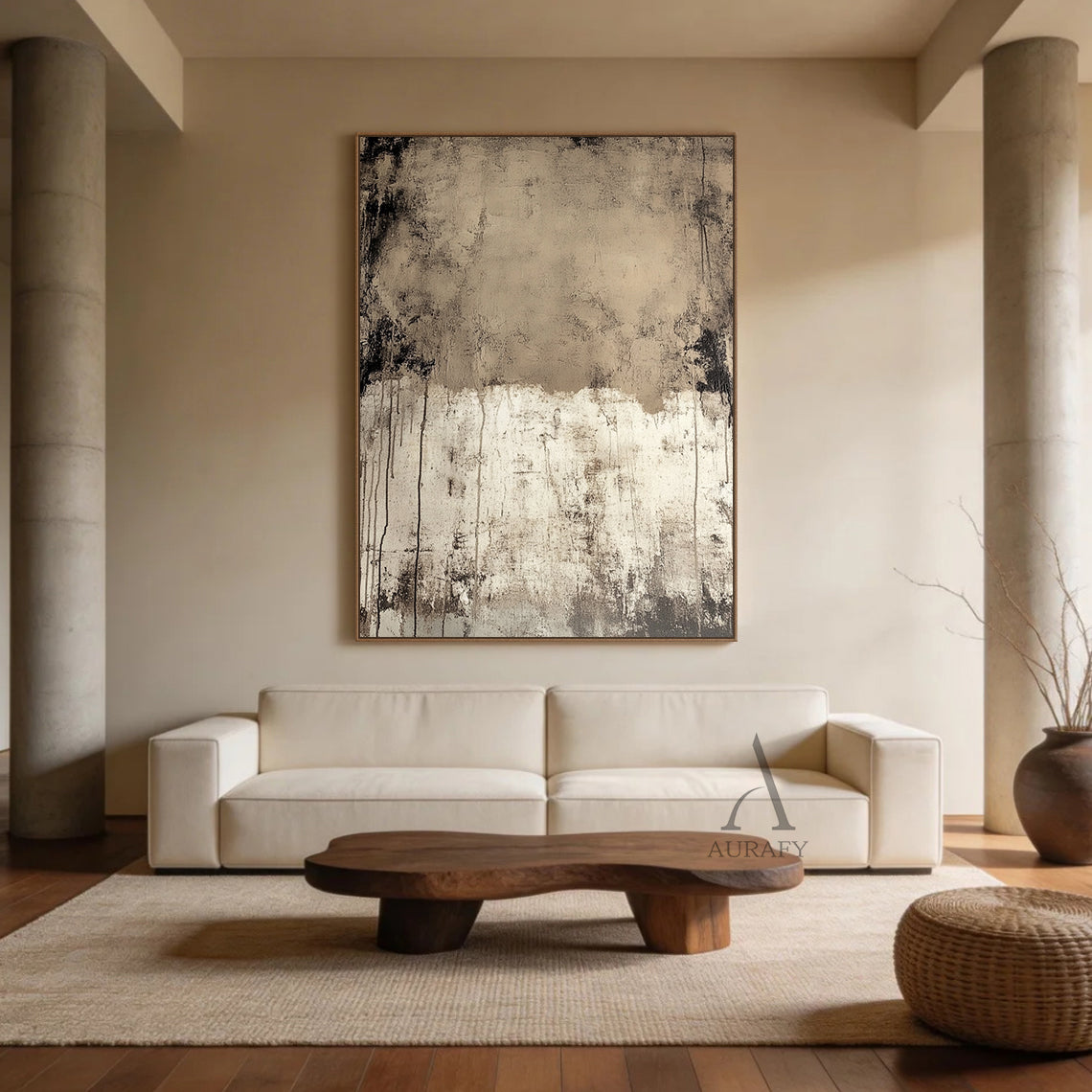 Modern General Abstract Beige Brown Wall Art for Living Room AURA350