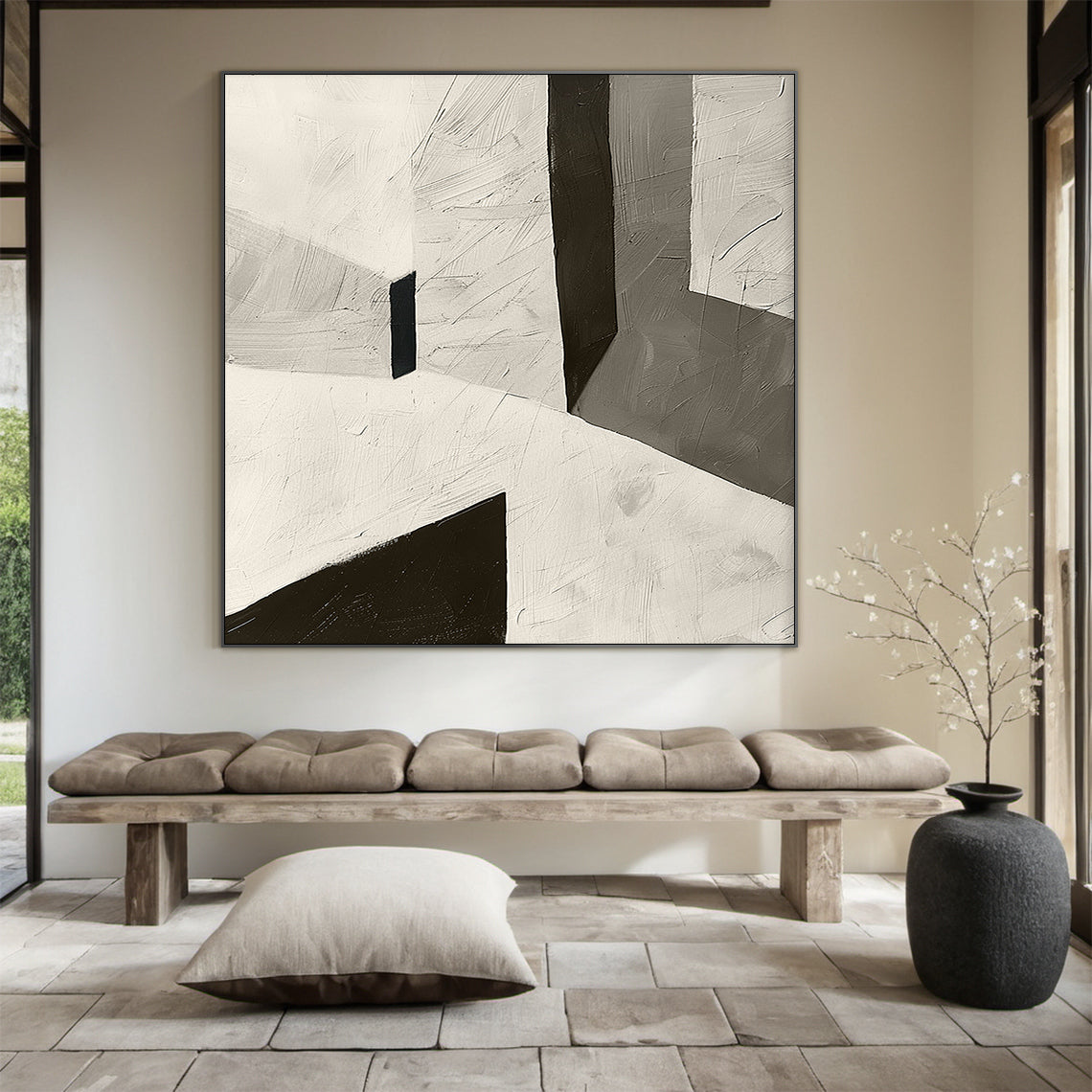 Silent Geometry-Black & Beige Spatial Field-AURA107