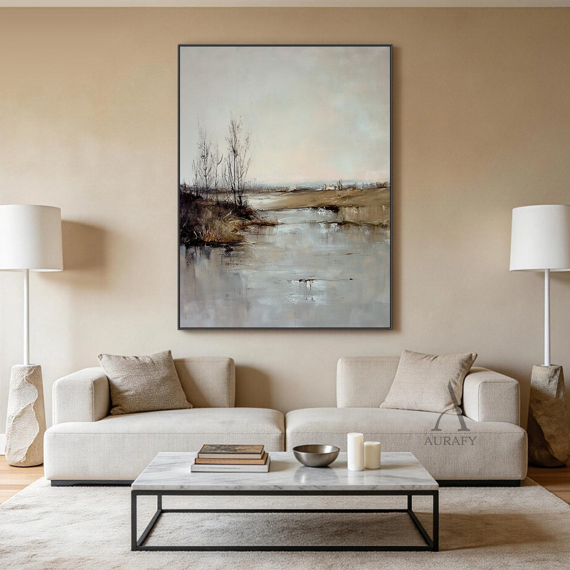 General Abstract Brown Beige Modern Wall Art for Home Decor AURA369