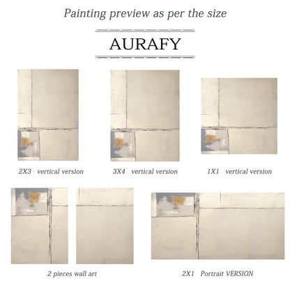 Beige Abstract Art Plaster Textured Japandi Minimalist Handmade Geometric Lines Tactile Canvas AURA490