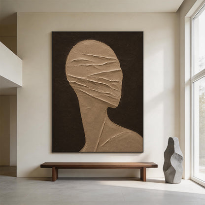 Wabi-Sabi Brown 3D Textured Plaster Abstract Figure Japandi Minimalist High-Relief Tactile Wall Art AURA705