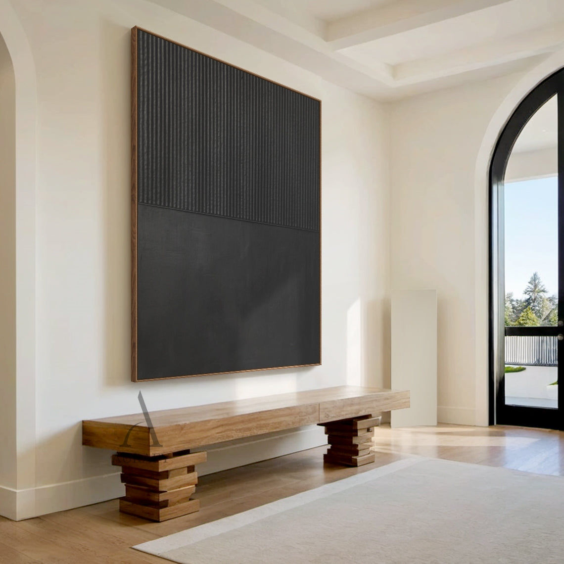 Minimalist Black Wall Art with Vertical Ribbed Texture and Smooth Matte Surface for Modern Spaces AURA455