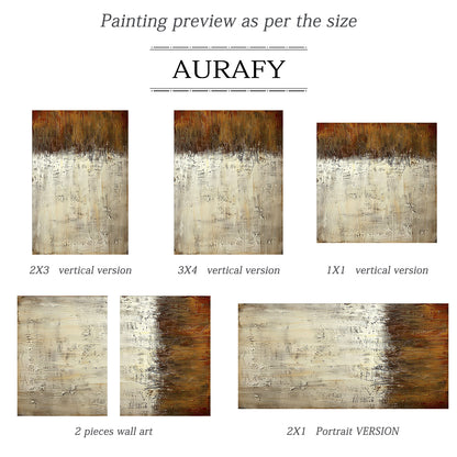 Beige Abstract Art with Tactile Plaster Texture Vertical Drips Weathered Patina Modern Organic AURA505