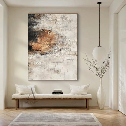 Abstract Textured Artwork Cracked Plaster Effect Wabi-Sabi Beige Brown Tactile Wall Decor AURA636