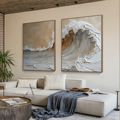 Brown Textured Ocean Wave Wall Art Set of 2 - AURA670