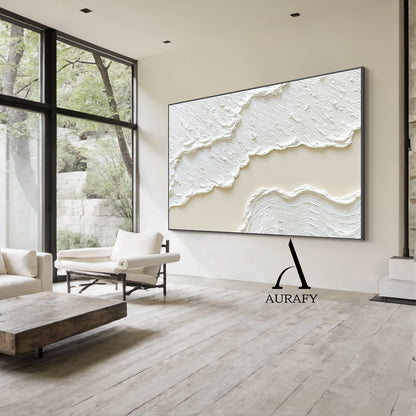 3D Textured Painting White Beige High-Relief Plaster Tactile Surface Wabi-Sabi Modern Organic Artwork AURA512