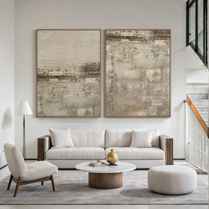 Wabi Sabi Brown Abstract Wall Art Two-Piece Living Room Decor AURA227