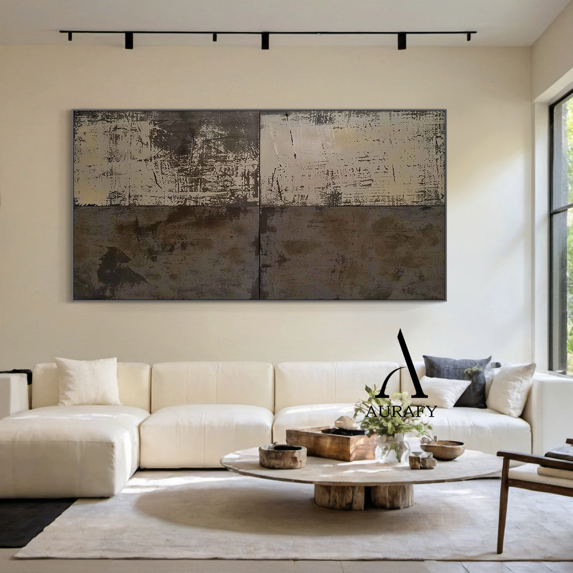 AurafyArt Wabi Sabi Gray Textured Abstract Art with Weathered Scratches and Matte Patina AURA561