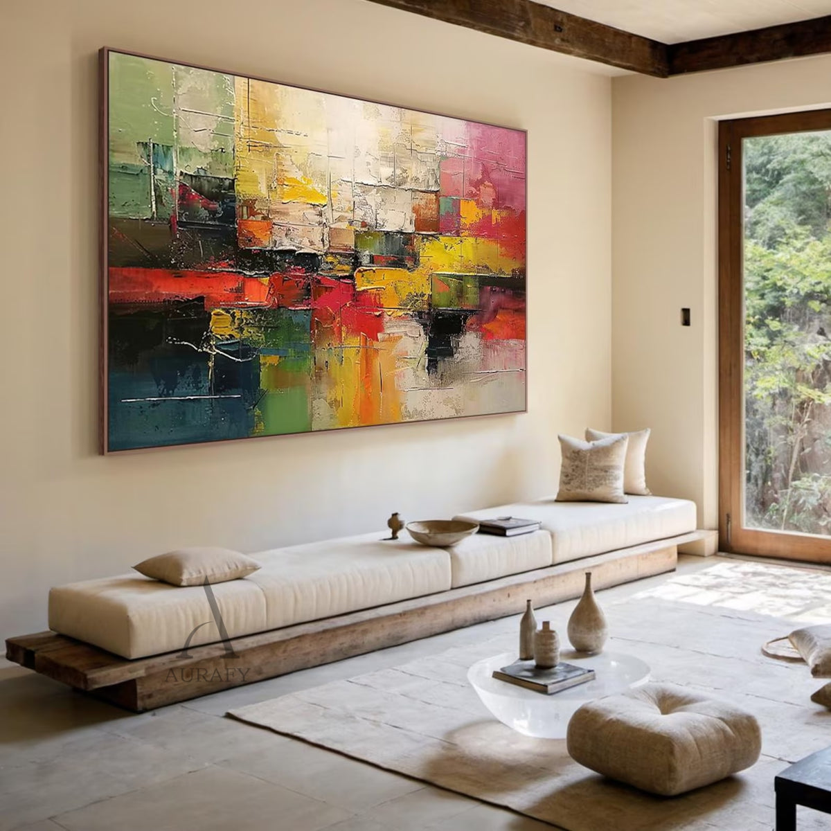 Color Blocks, Red Yellow Green 3D Impasto Abstract Painting AURA866