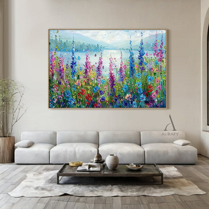 Colorful Landscape Art Impasto Knife Strokes Scenic Wildflower Lake Vibrant Impressionist Painting AURA414