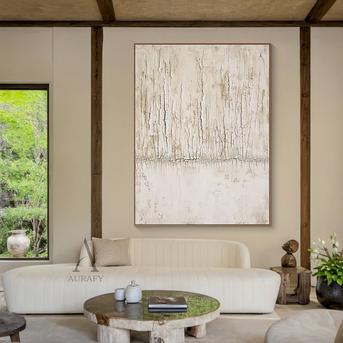 Beige Abstract Wabi-Sabi Wall Art Cracked Plaster Texture Tactile Surface Modern Organic AURA445