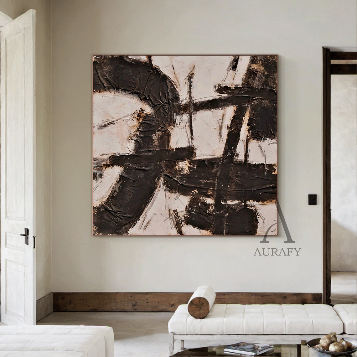 Black Abstract Canvas Wall Art Modern Living Room Decor Accent AURA238