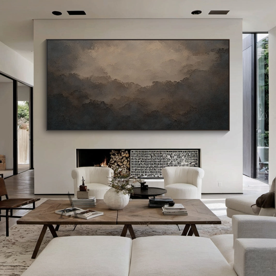 Veiled Ridges, Brown Abstract Mountain Wall Art AURA875
