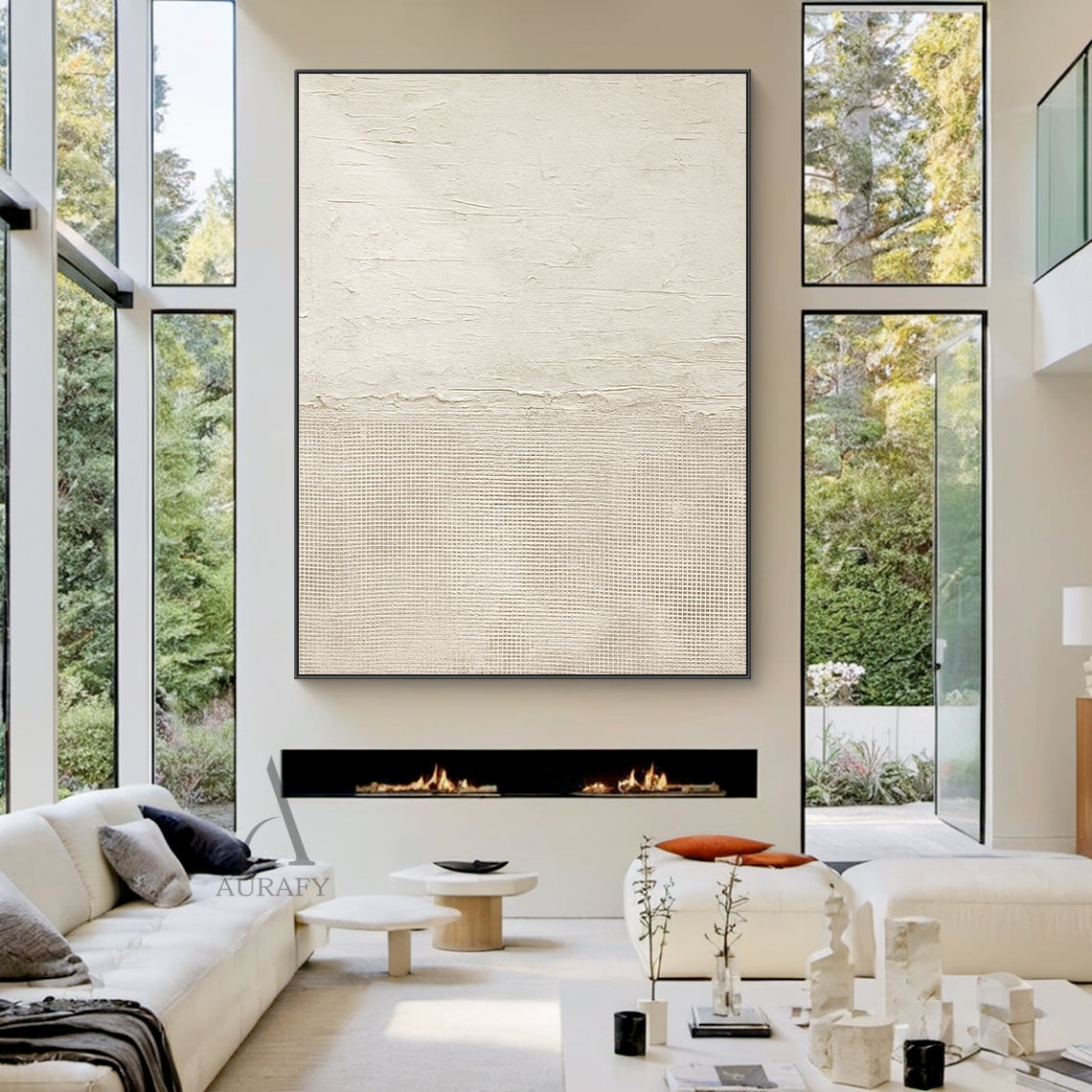 Minimalist Beige Wall Art Plaster Textured Wabi-Sabi Japandi Tactile Knife Stroke Woven Abstract Modern Artwork AURA722