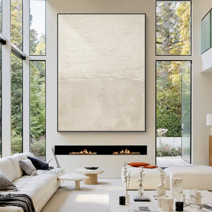 Minimalist Beige Wall Art Plaster Textured Wabi-Sabi Japandi Tactile Knife Stroke Woven Abstract Modern Artwork AURA722