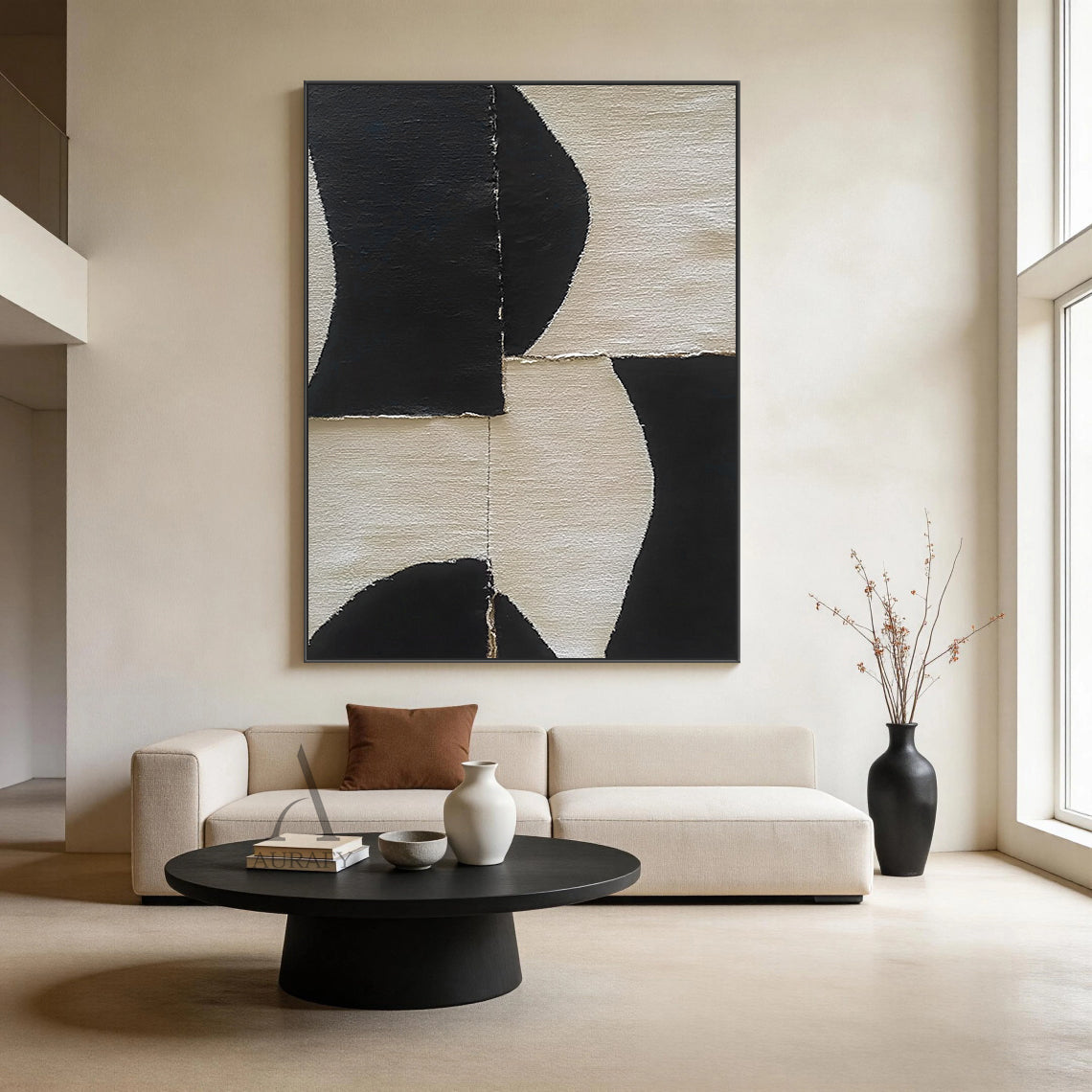 Minimalist Black Beige Wall Art Living Room Bedroom Decor AURA353