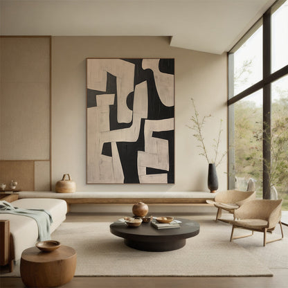 General Abstract Beige Black Textured Wall Art Modern Home Decor-AURA179