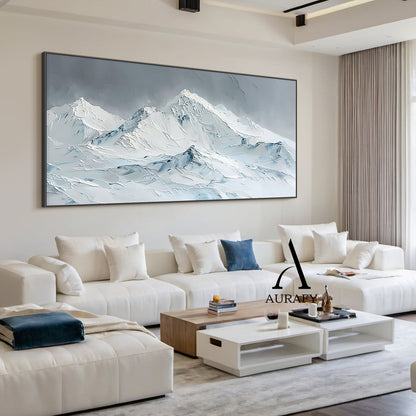 3D Textured Snow Mountain Painting Impasto Tactile Surface Gray White Modern Organic Art AURA519
