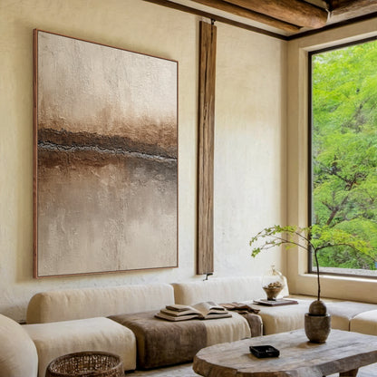 Wabi Sabi Abstract Wall Art Plaster Textured Beige Brown Tactile Cracked Decor AURA581
