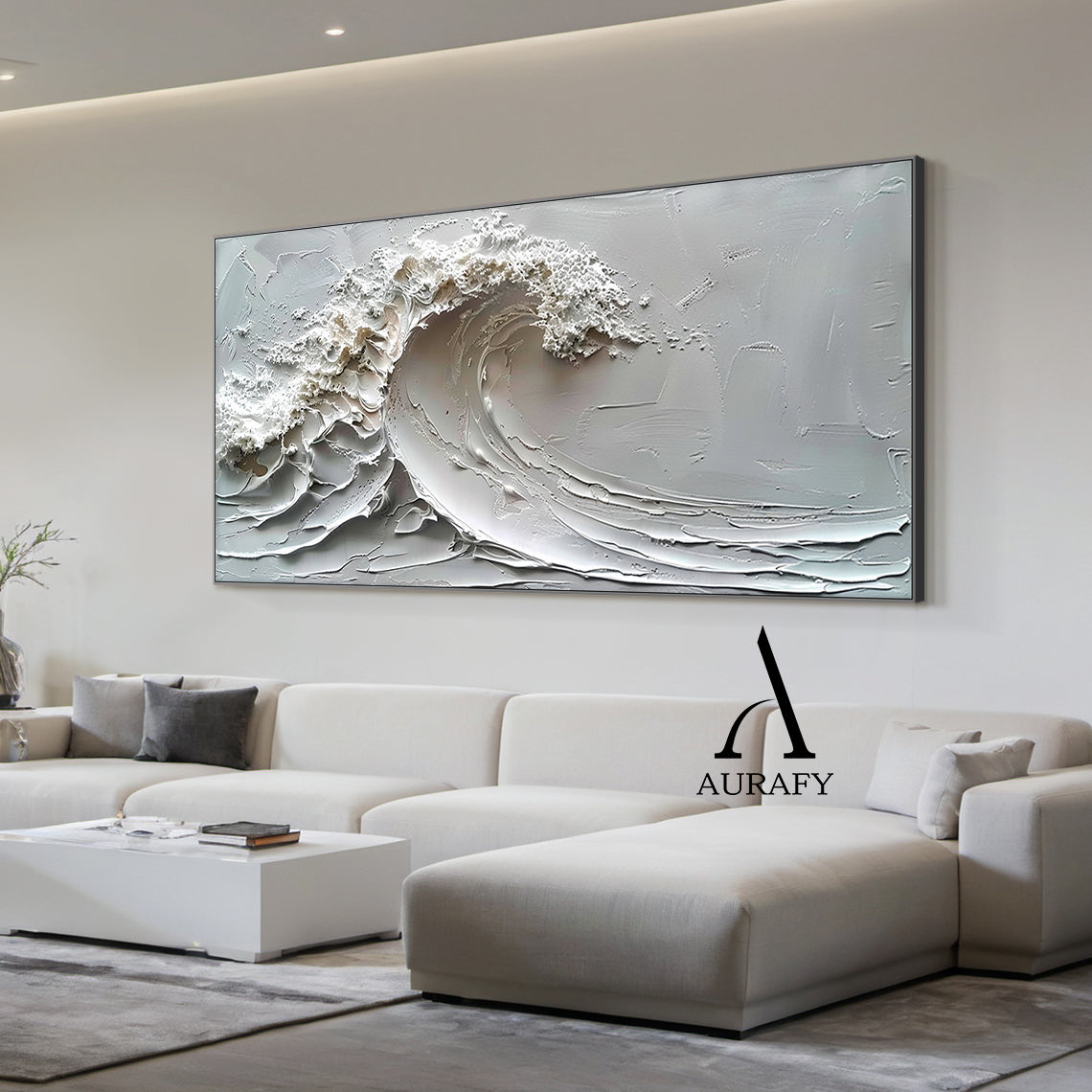 3D Textured Gray Wave Modern Organic Impasto Tactile Sculpted Knife Strokes Artwork AURA521