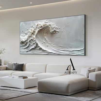 3D Textured Gray Wave Modern Organic Impasto Tactile Sculpted Knife Strokes Artwork AURA521