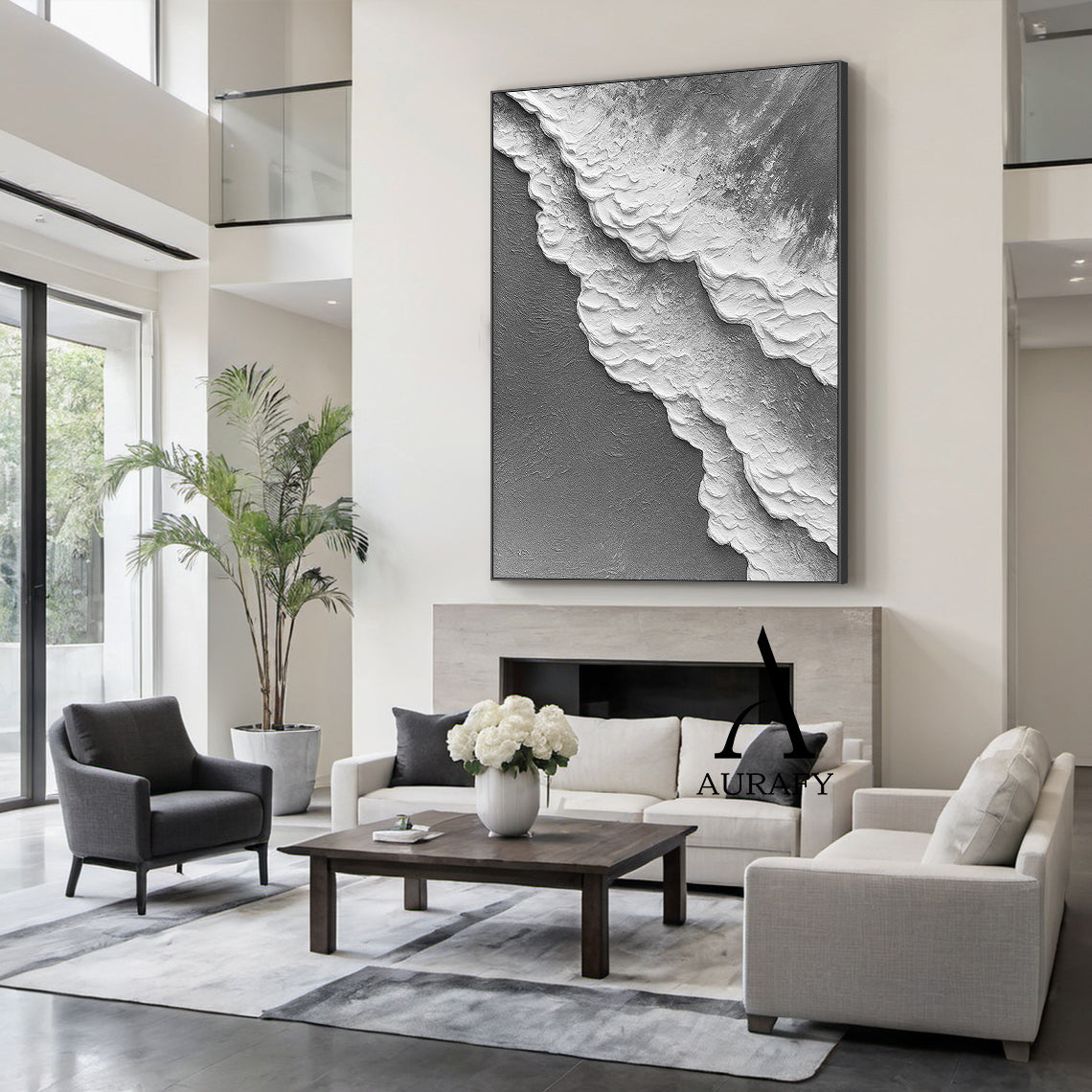 3D Textured Gray Abstract Sculpted High-Relief Tactile Modern Organic Minimalist Luxe Artwork AURA511