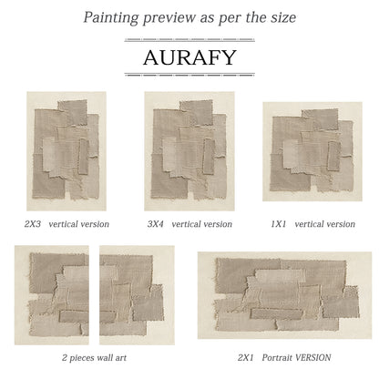 Beige 3D Textured Wall Art Japandi Frayed Linen Collage Tactile Modern Organic Minimalist Decor AURA758