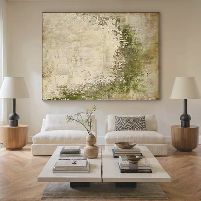 Wabi-Sabi Texture Wall Art – Moss Green & Aged Cream – AURA022(Vertical)