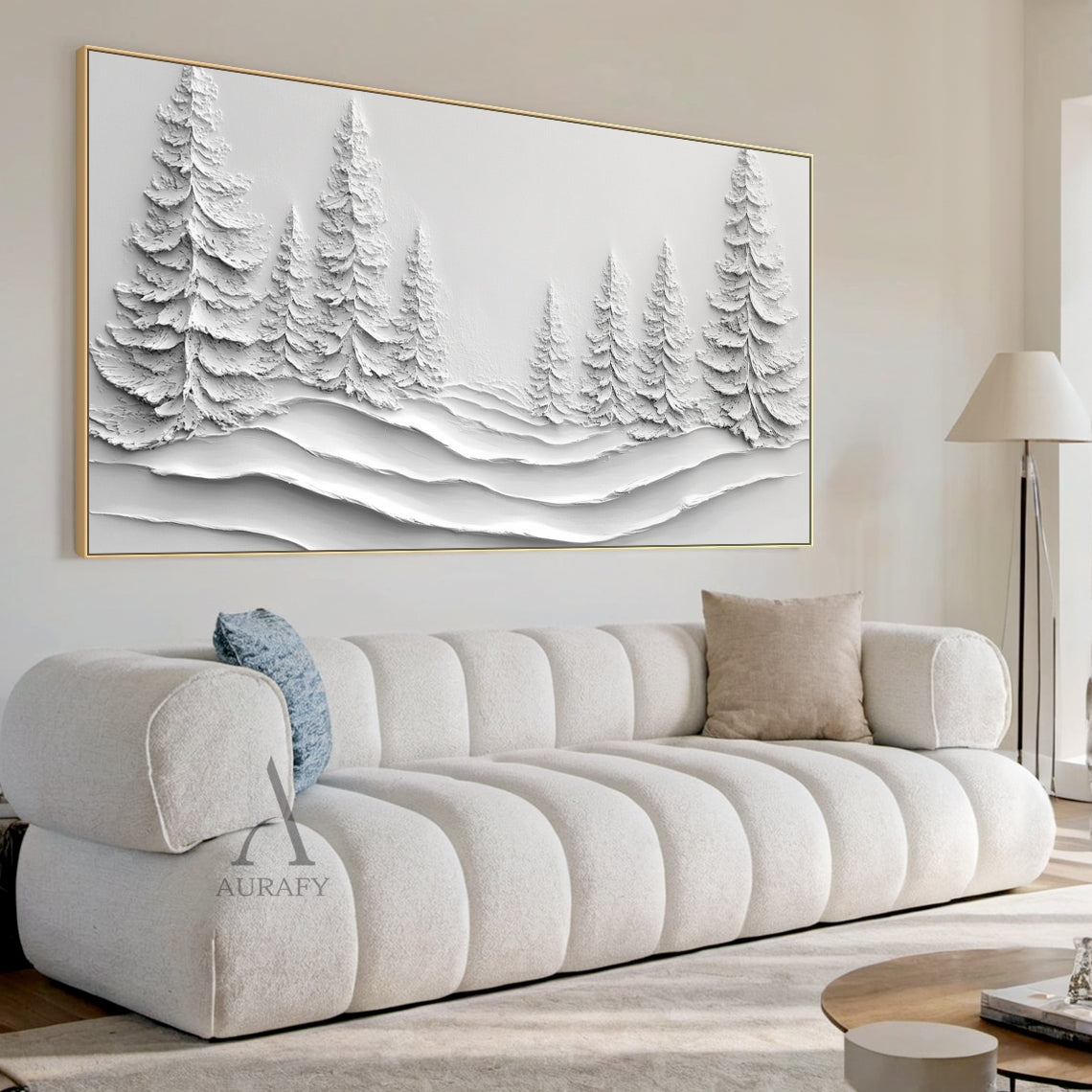 White Landscape Art Minimalist Modern Organic Sculpted High-Relief Layered Tactile 3D Textured Artwork AURA457