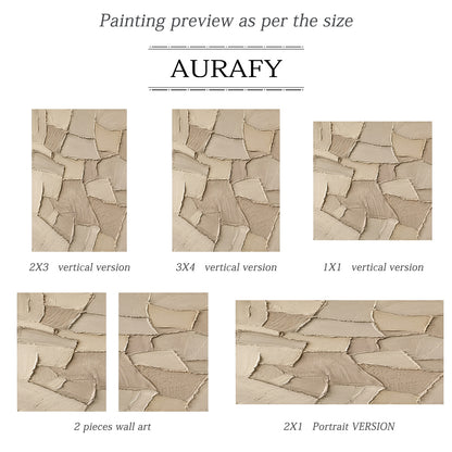 Earthen Patchwork, Beige Brown Geometric Relief Painting AURA858