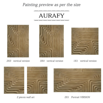 Minimalist Wall Art Brown High-Relief Plaster Tactile Surface Sculpted Geometric Lines Minimalist Luxe Decor AURA432