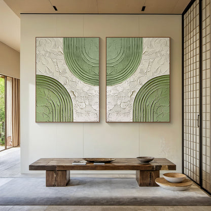 Paired Arc-Green & Beige Geometric Texture Field -AURA170