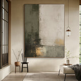 Shadow Reverie Canvas-Olive Grey & Sand Textured Wall Art-AURA077