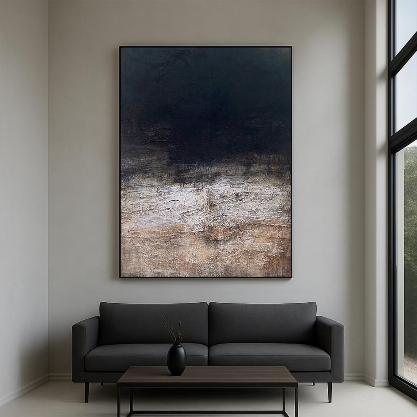 Abstract Black Brown Textured Wall Art for Modern Living Room-AURA182