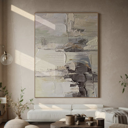 Neutral Textured Gray Abstract Wall Art for Modern Living Room - AURA178