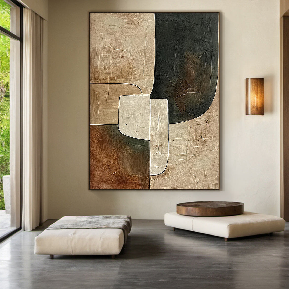 Earthen Silence — Textured Abstract in Clay & Charcoal – AURA108(Square)