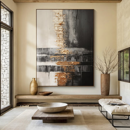Bronze Axis Canvas — Charcoal & Ivory Textured Wall Art – AURA102