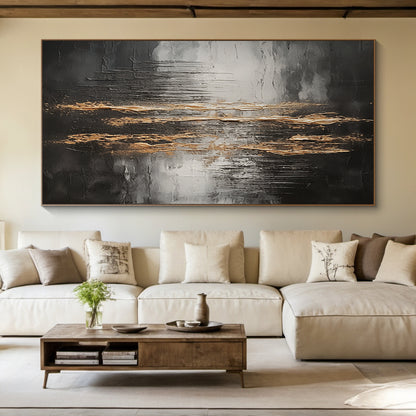 Abstract Black Gray Gold Wall Art Modern Living Room Decor -AURA190