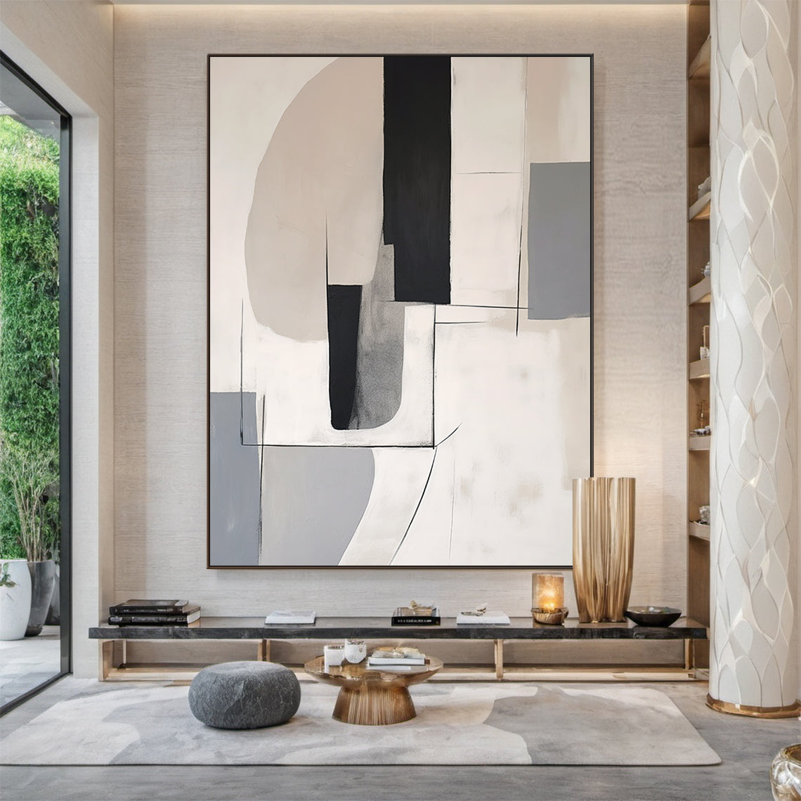 Modern Abstract Beige Gray Wall Art Minimalist Living Room Decor - AURA175