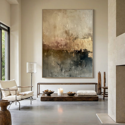 Ash Horizon-Black & Warm Beige Abstract Wall Art, Spatial Field-AURA083