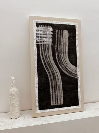 Wabi-Sabi Black Gray Abstract Textured Knife Stroke Wall Art Japandi Minimalist Luxe Tactile Canvas Artwork AURA730