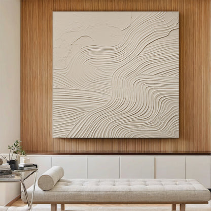 Flowline Texture Painting – Cream & Linen Tones – AURA045(Vertical)