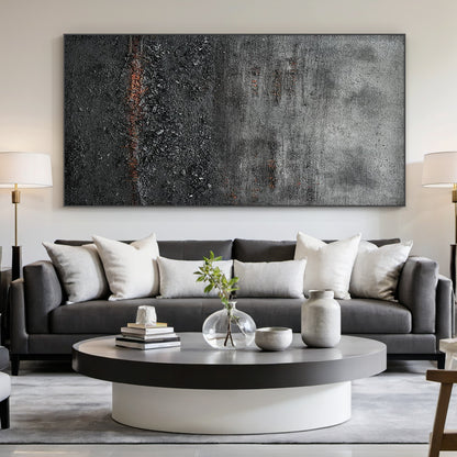 Wabi Sabi Black Copper Textured Abstract Living Room Wall Art AURA220