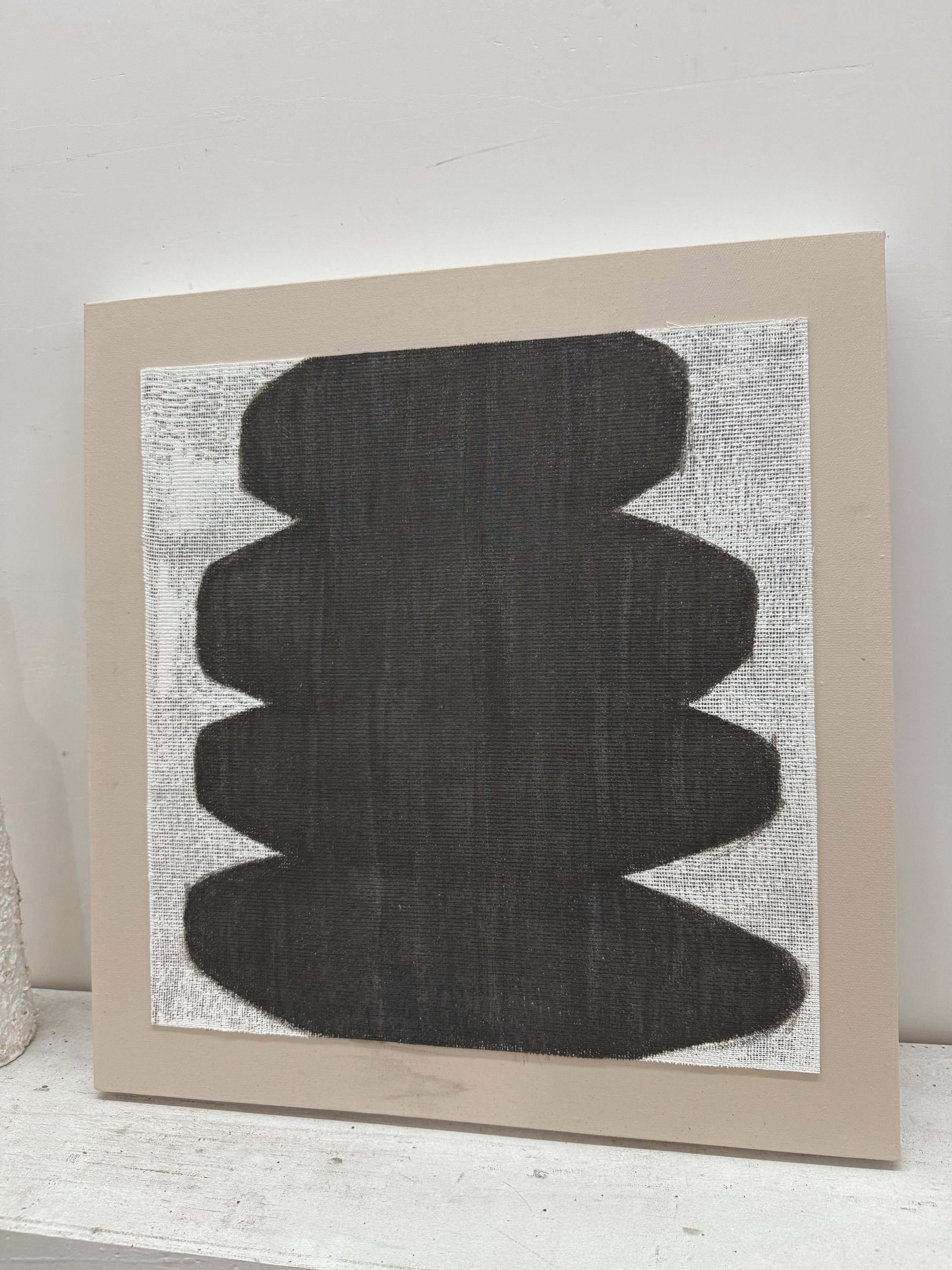Minimalist Abstract Japandi Tactile Canvas Black Gray Wavy Modern Organic Neutral Home Wall Decor Artwork AURA727