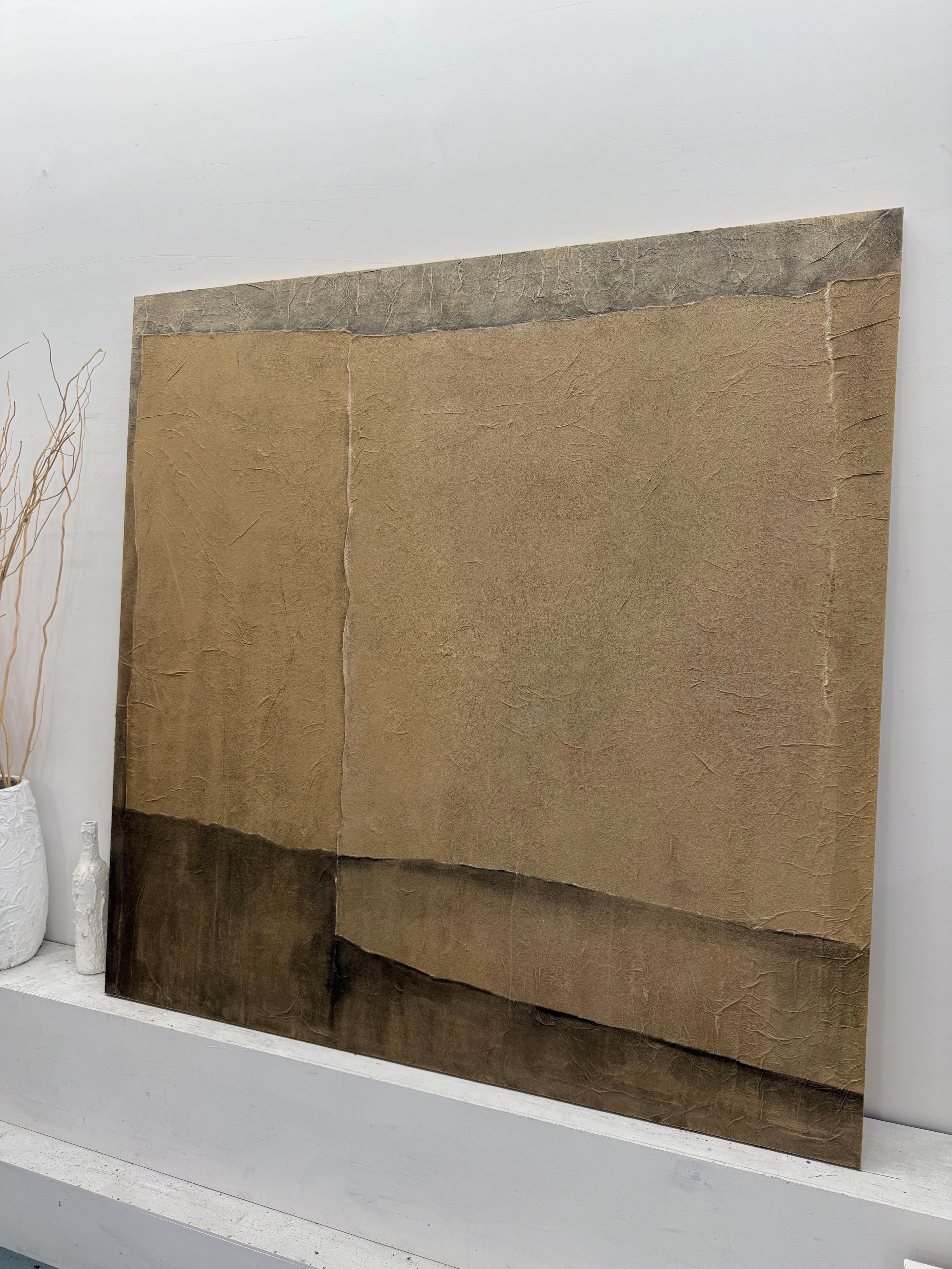 Wabi Sabi Plaster Textured Abstract Art Japandi Beige Brown Tactile Sculpted Canvas Minimalist Wall Painting AURA739