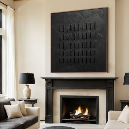 Monochrome Linear Texture Canvas – Deep Matte Black – AURA003(Horizontal)