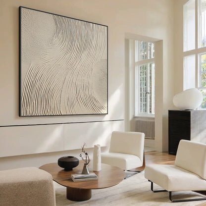 Swirling Impasto Canvas – Cream & Linen Tones – AURA044(Horizontal)