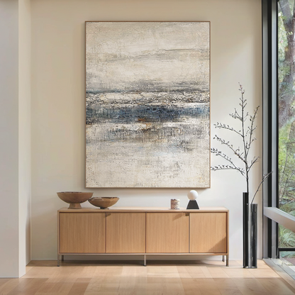 Frozen Silence – White & Grey Wabi-Sabi Textured Wall Art – AURA036(Horizontal)