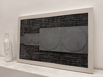 Abstract Textured Geometric Art Plaster Black Gray Sculpted Canvas Wabi-Sabi Japandi Minimalist Wall Decor AURA728
